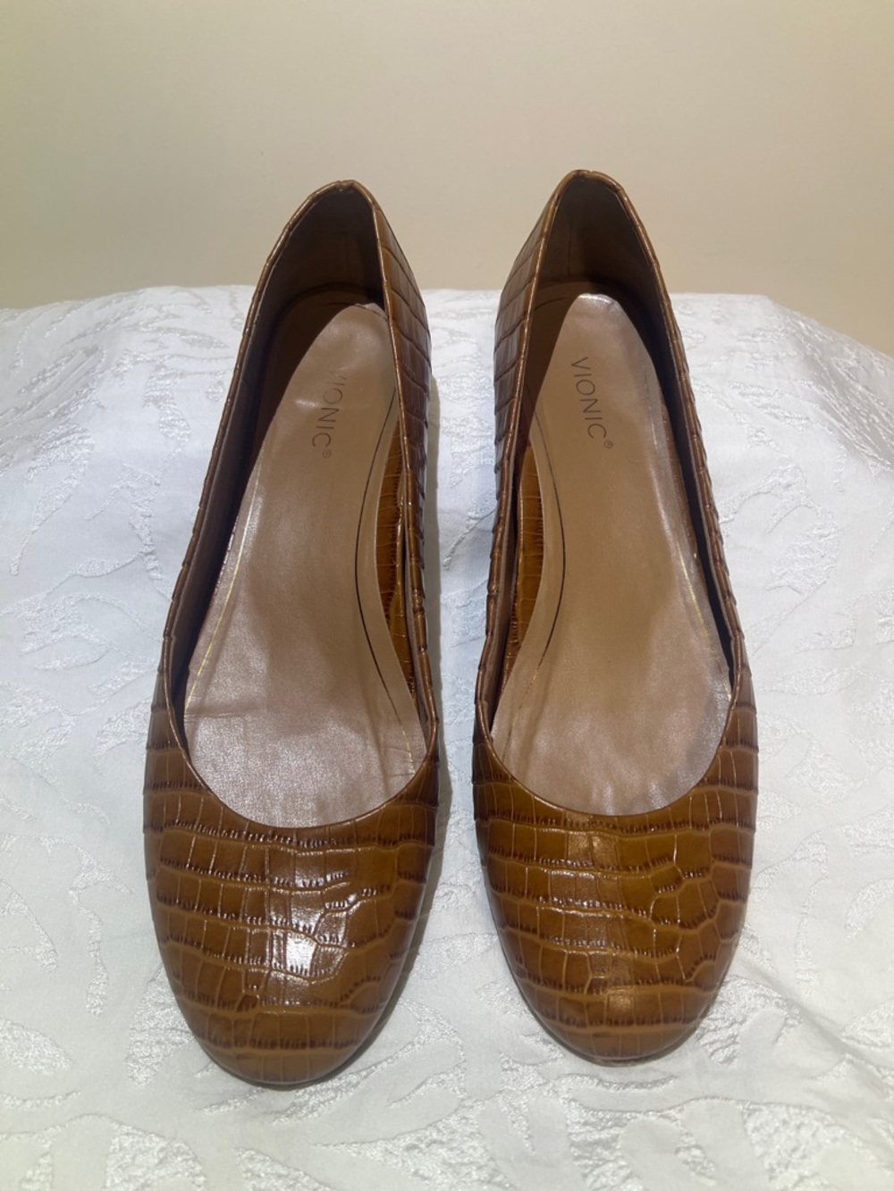 Vionic Brown Croc-Embossed Slip-On Flats